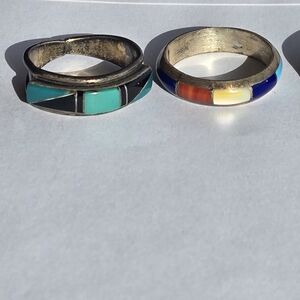 Vintage 925 Navajo Zuni Turquoise Black Onyx,turquoise Lapis Shell And Red Coal